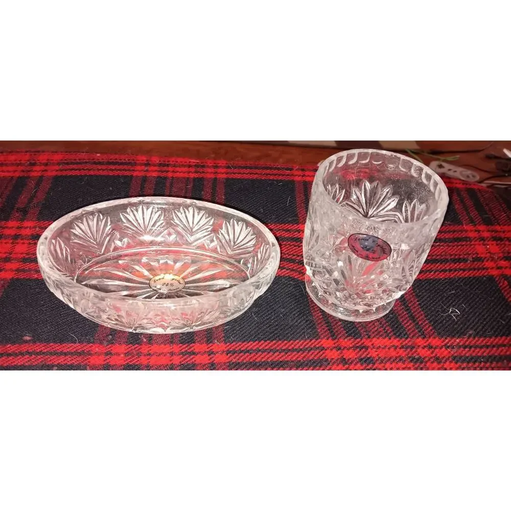 24% Lead Crystal Tumbler And Dish Made In TAIWAN Great Condition